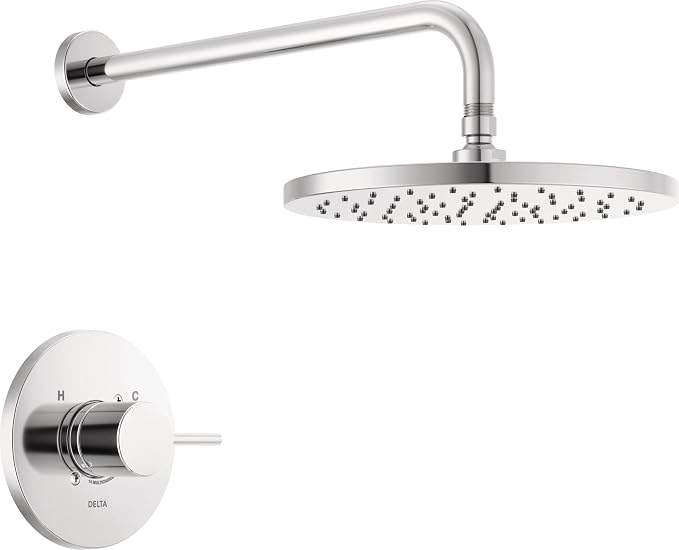 Delta Modern 14 Series Round Rain Shower Faucet Set, Chrome Shower Head and by DeltaFaucet
