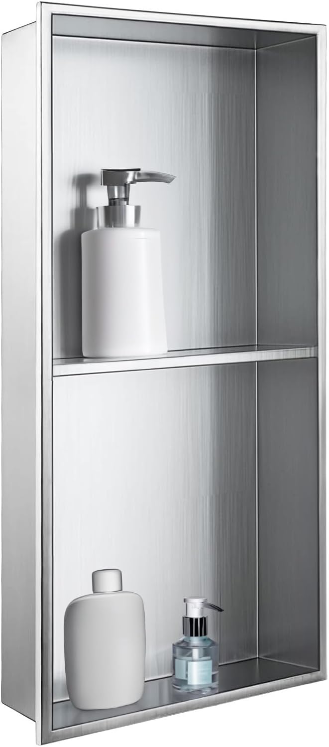SaniteModar Shower Niche, Stainless Steel Shower Niche 12" X 24" No Tile Needed by SaniteModar