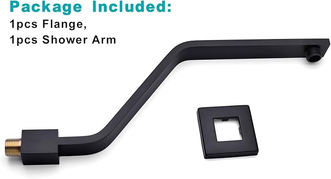 16 Inch S Shape Matte Black Shower Head Arm, Square Wall Mounted Shower Arm and - Image 6