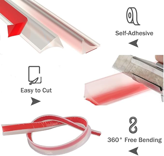 Shower Threshold Water Dam, Self Adhesive Silicone Waterproof Barrier Bathroom - Image 3