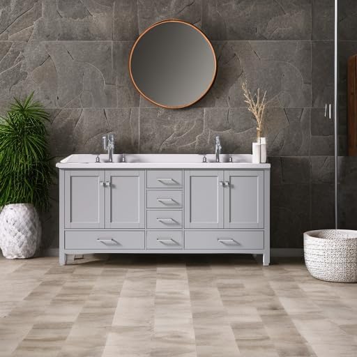 ARIEL Double Bathroom Vanity 73" Grey - Image 6