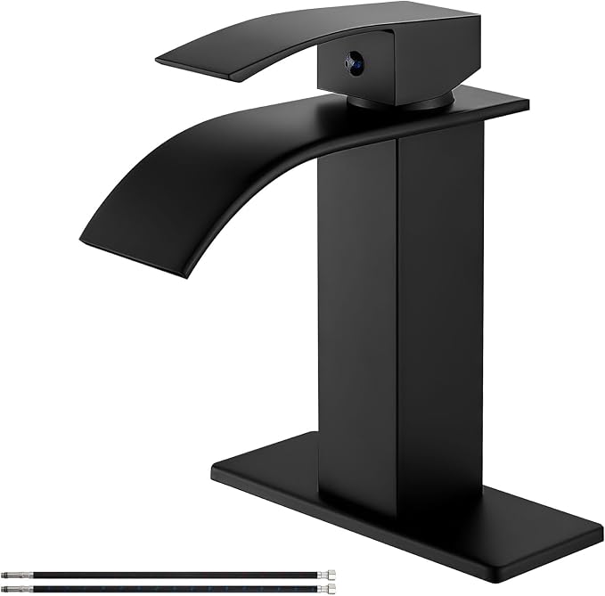 Airuida Matte Black Waterfall Bathroom Faucet, Single Handle Single Hole by Airuida