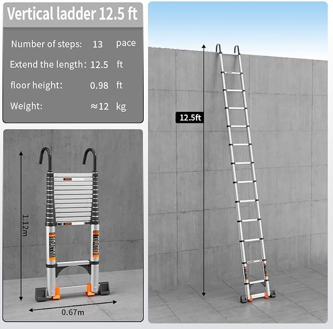 Telescoping Ladder, with Stable Hook and stabilizer barand, Extension Ladder - Image 2