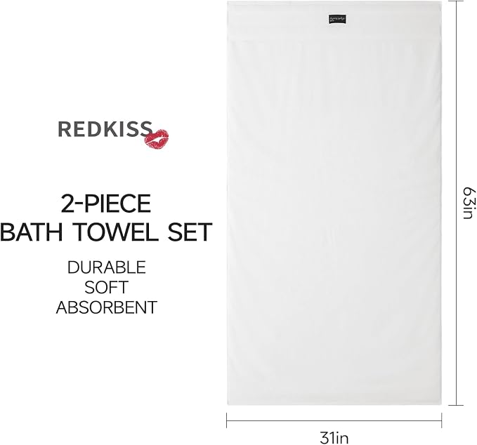 REDKISS Large Bath Towels Set 2 Piece, 100% Cotton, 31x63 in, Heavyweight 760G - Image 3