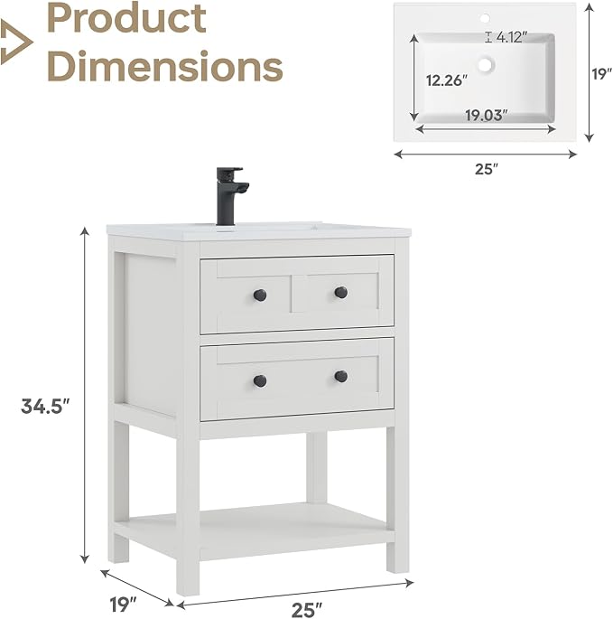 24 Inch Bathroom Vanity with Sink, Modern Bathroom Single Sink Vanity, Storage - Image 5