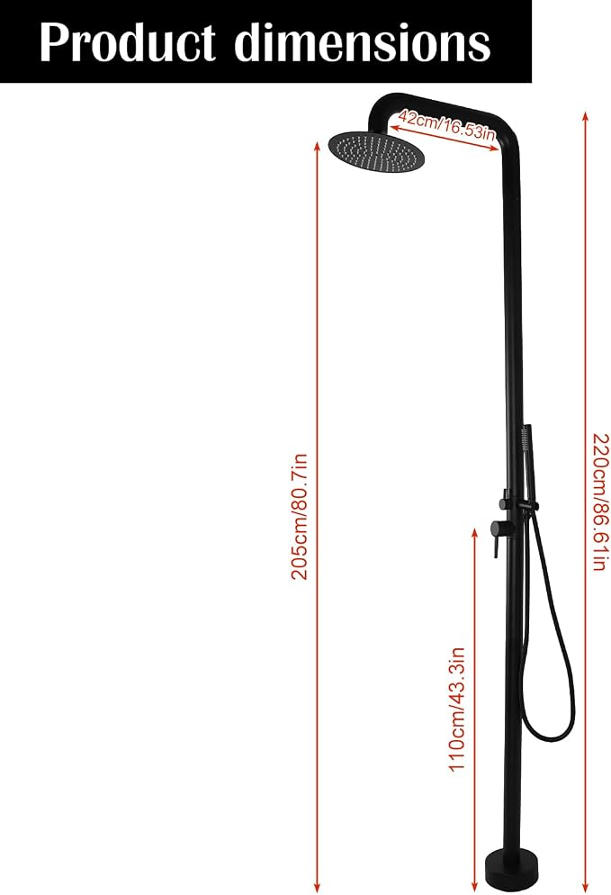 Freestanding Outdoor Shower – Height Adjustable Matte Black Outdoor Shower - Image 4