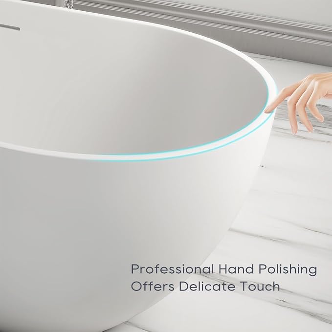 SJ STAR&JANE 69" Solid Surface Freestanding Bathtub, Matte White Oval Stone - Image 6