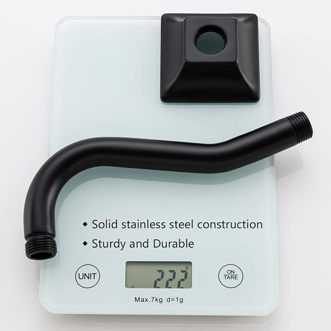 8" Wave-shaped Shower Arm Matte Black Showerhead Extension - Image 7