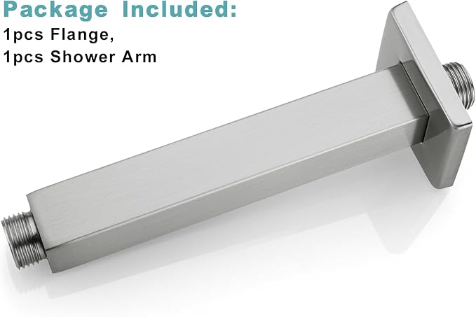 BESTILL 6 Inch Brushed Nickel Ceiling Mount Shower Arm and Flange, Square Rain - Image 7