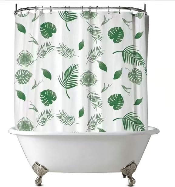 Green Leaves Clawfoot Tub Shower Curtain Liner 180Wx60H Botanical Shower Liner by De-Mediocre