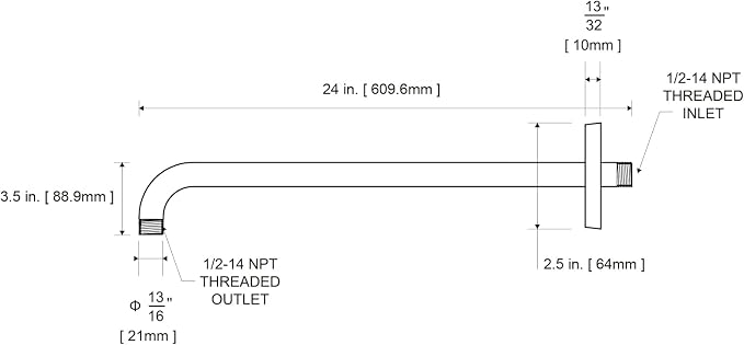 OFFO Shower Arm with Flange, 24 in Bright Gold Wall Mount Replacement Angle - Image 7
