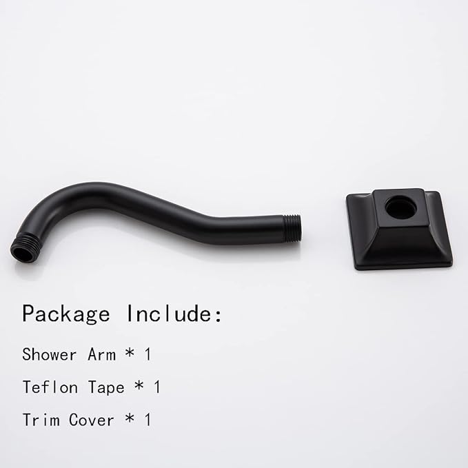 8" Wave-shaped Shower Arm Matte Black Showerhead Extension - Image 5