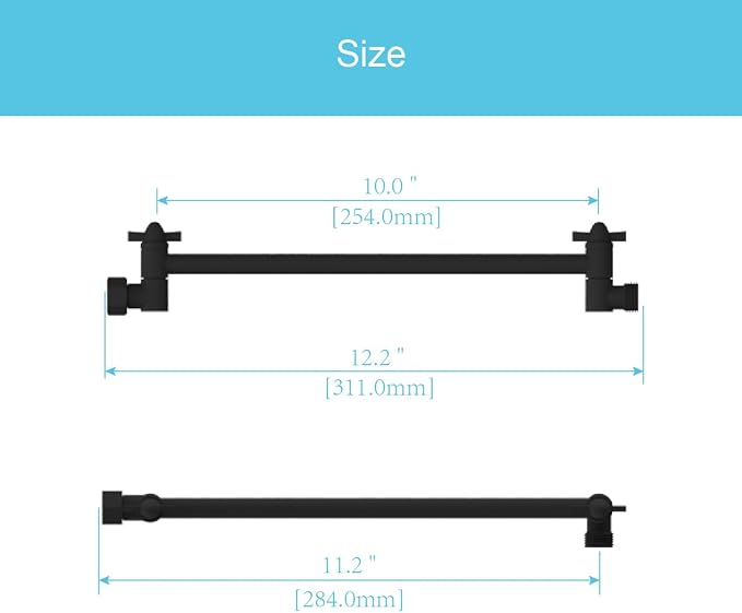 11 Inch Shower Head Extension Arm Matte Black.Solid Brass Adjustable Shower Arm - Image 2