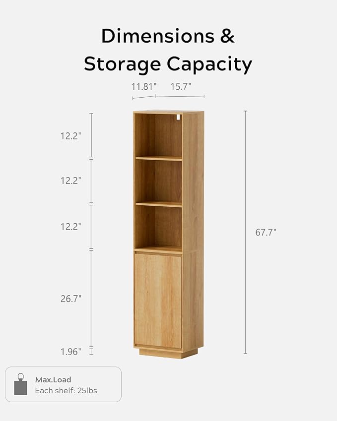 Tall Bathroom Storage Cabinet Set of 2, Mid Century Modern Freestanding Cabinets - Image 3