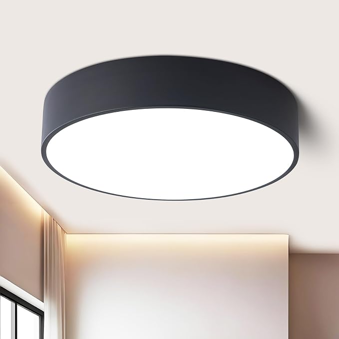 Modern Dimmable Round Black LED Large Flush Mount Ceiling Light Fixture by TYNCEAOL