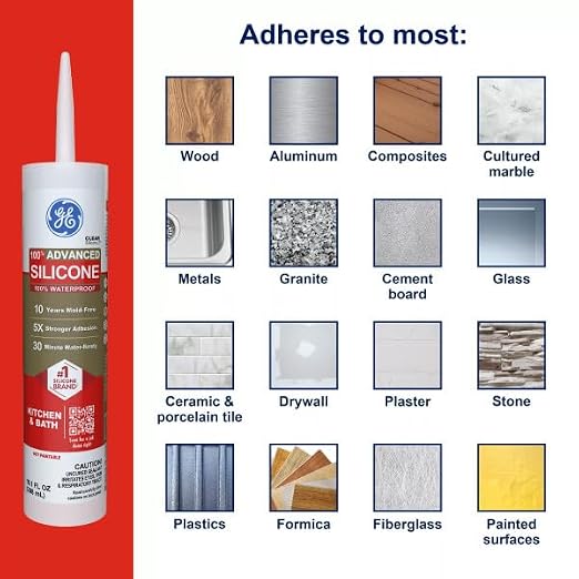 GE Advanced Silicone Caulk for Kitchen & Bathroom, 10 fl oz Cartridge, 12 Pack - Image 6