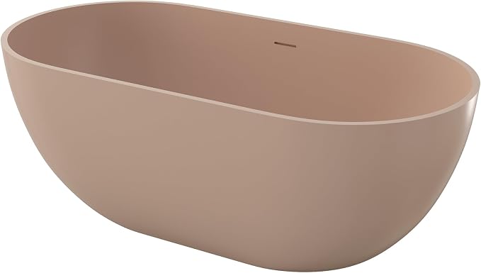 Premium 59" Pink-Sandstone Solid Surface Free Standing Tub, Upgraded Oval Resin - Image 2