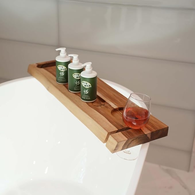 EcoDecors Eleganto 30" Live Edge Solid Teak Bath Caddy Tray - Image 8