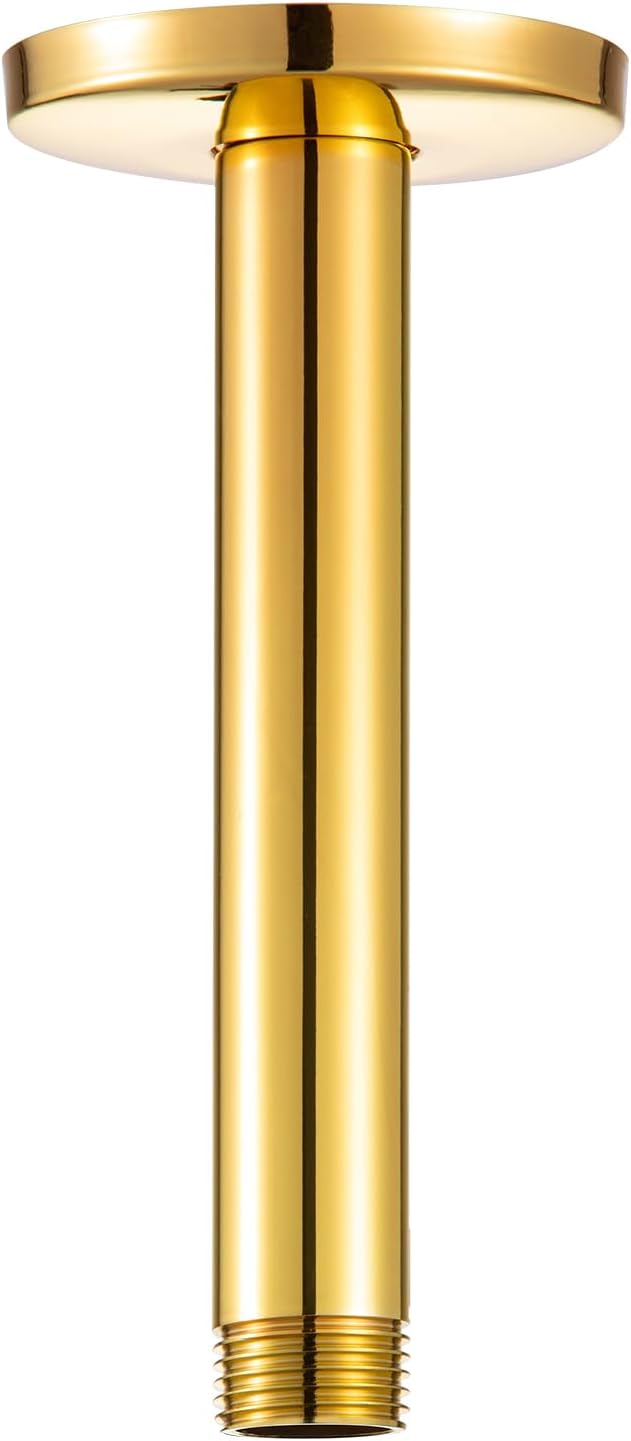 OFFO Shower Arm with Flange, Bright Gold 6 in Ceiling Mount Replacement Rain by OFFO