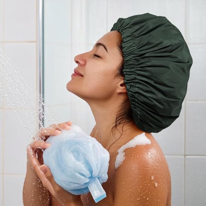 Reusable Shower Cap for Women, Large Waterproof Shower Essentials Bonnet - Image 4