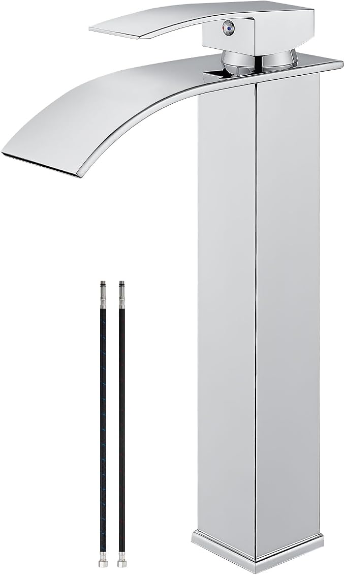 Airuida Tall Bathroom Vessel Faucet Chrome Polish Waterfall Bathroom Single by Airuida