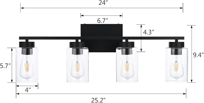 4 Light Bathroom Vanity Light Fixtures, Matte Black Modern Wall Lights - Image 3