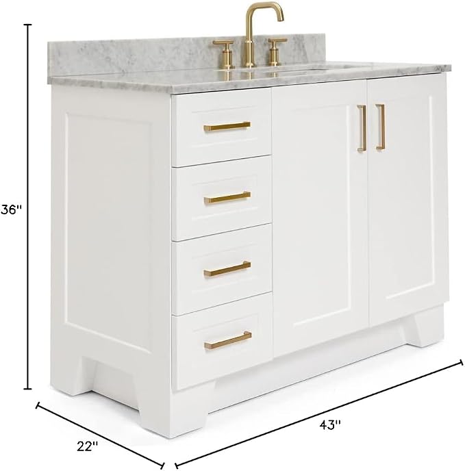 ARIEL Taylor 43 Inch White Bathroom Vanity - Image 3
