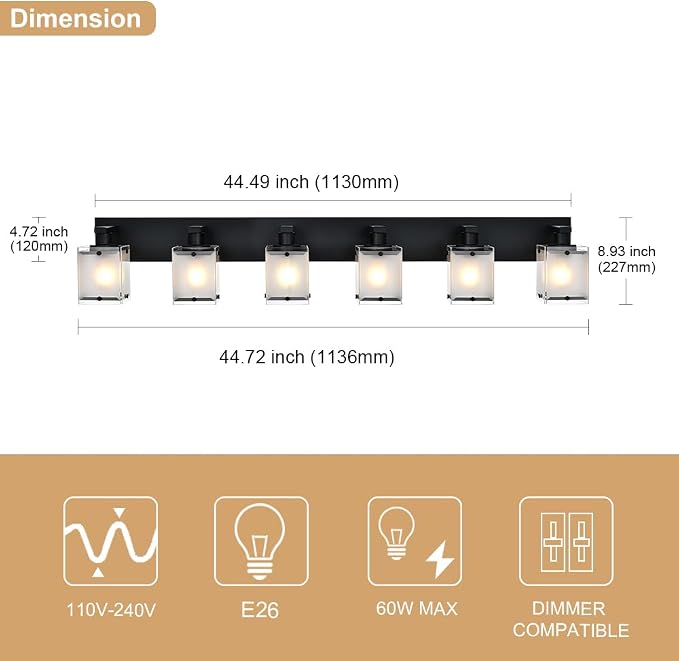 Bathroom Vanity Light Fixture, 6-Lights Modern Vanity Lighting Over Mirror - Image 4