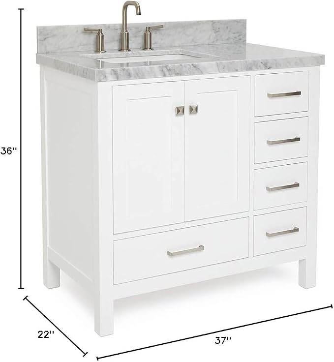 ARIEL Cambridge 37 Inch White Bathroom Vanity - Image 2
