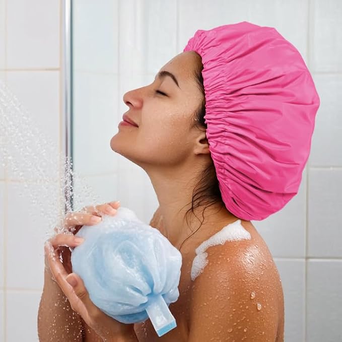 Reusable Shower Cap for Women, Large Waterproof Shower Essentials Bonnet - Image 4