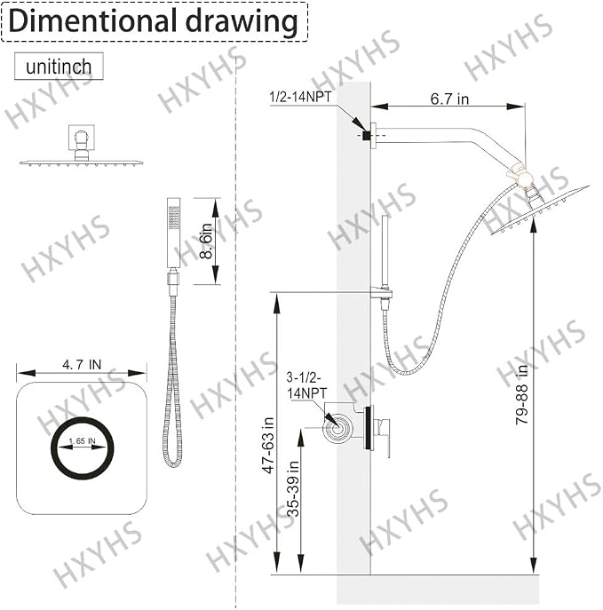 8 Inch Rainfall Shower Head and Handheld Spray Combo - Image 7