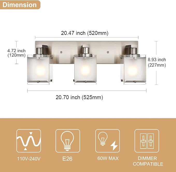 Modern 3-Lights Brushed Nickel Vanity Lights, Bathroom Light Fixture Over - Image 4