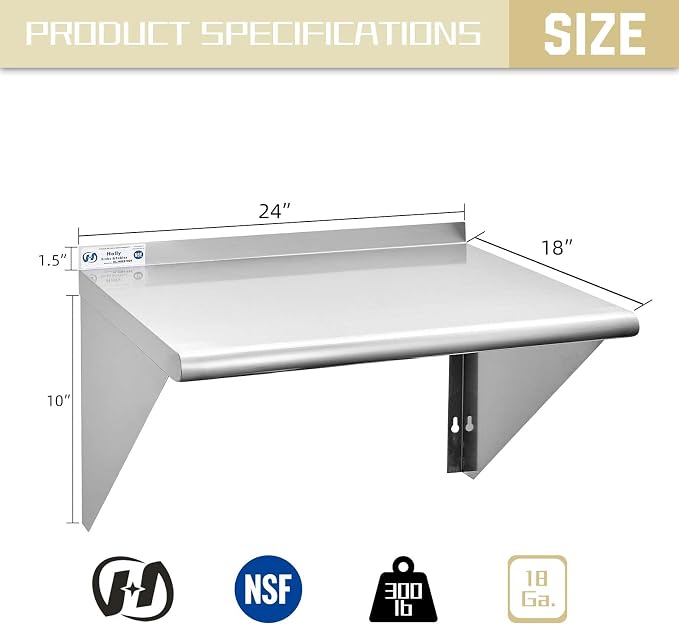 HALLY SINKS & TABLES H Stainless Steel Shelf 18 x 24 Inches, 300 lb, Commercial - Image 3