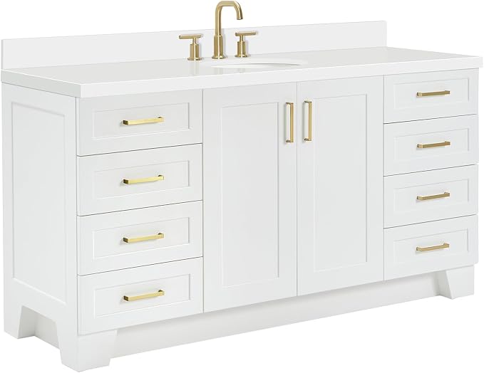 ARIEL Taylor 67" White Bathroom Vanity, 1.5" Edge Pure White Quartz Countertop - Image 5