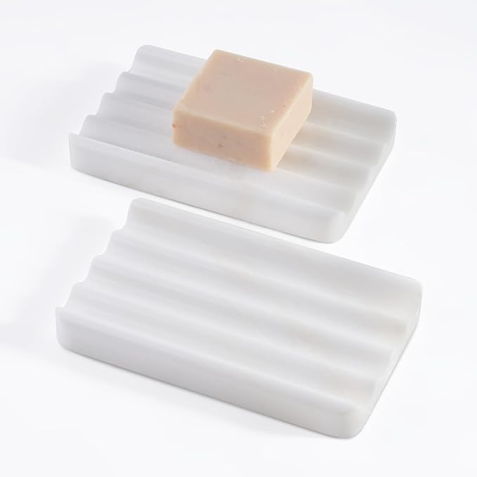 2 Pcs Soap Holder for Bathroom, Marble Soap Dish for Kitchen Countertop by Karibiber