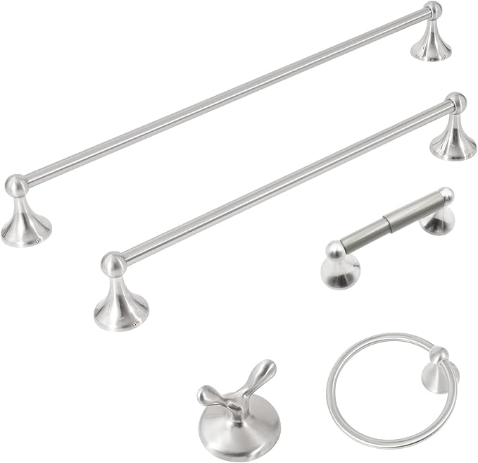 Brushed Nickel 5 Piece Bathroom Hardware Set Towel Rack Set Adjustable by Designchangeslife
