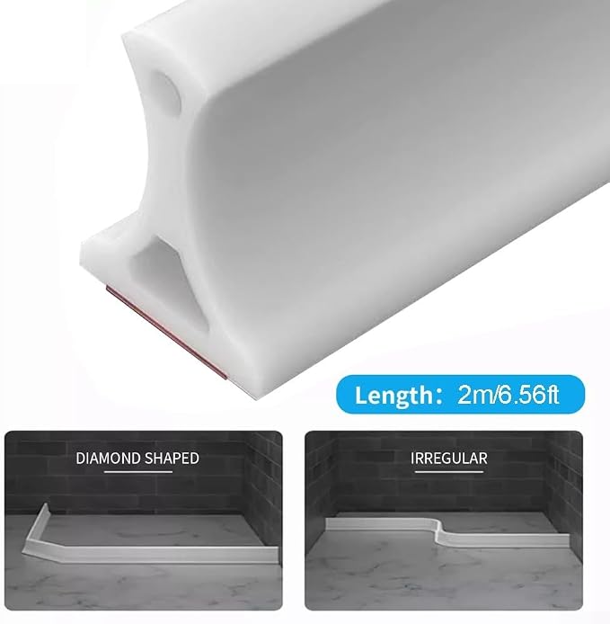 Flexible Rubber Shower Water Stopper Strip, 2m Length Bathroom Floor Dam Barrier - Image 2