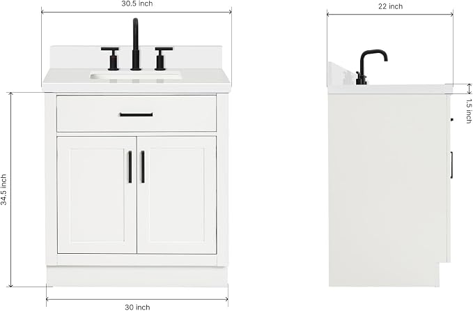 ARIEL 31" Bathroom Vanity with Single Sink, Quartz Top 1.5" Edge, Solid Wood - Image 2