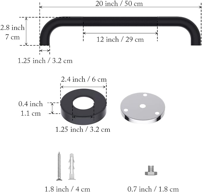20 Inch Anti Slip Shower Grab Bar Oil Rubbed Black 1.25" Diameter, Munzong 2 - Image 2