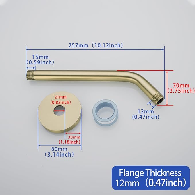10 in Brushed Gold Shower Arm - Image 3
