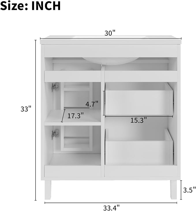Bathroom Vanity with Sink Combo, 2 Drawers and Drain - Image 4