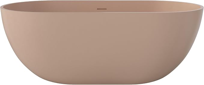 Premium 59" Pink-Sandstone Solid Surface Free Standing Tub, Upgraded Oval Resin by HIGEINE