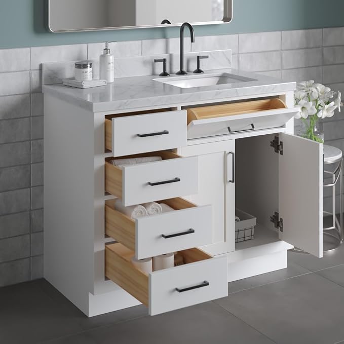 ARIEL Hepburn 43 Inch Single Sink Bathroom Vanity in White, 1.5 Edge Italian - Image 3