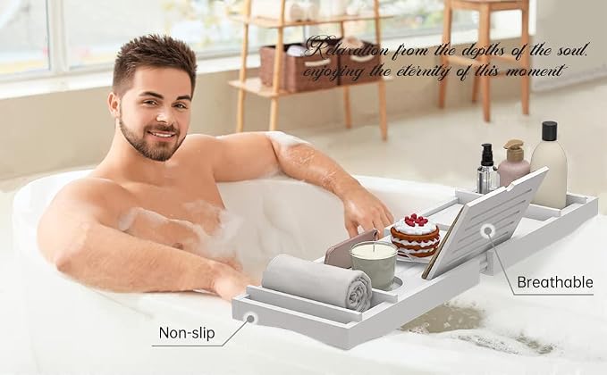 Zhuoyue Bamboo Bathtub Tray, Expandable Premium Bath Tray - Image 7