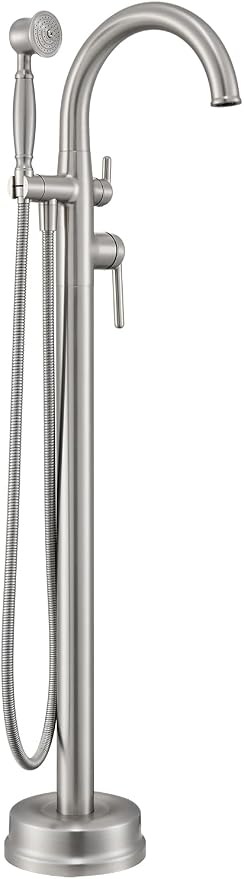 Brushed Nickel Freestanding Bathtub Faucet, Brass Floor Mount Tub Faucet High by Wintap