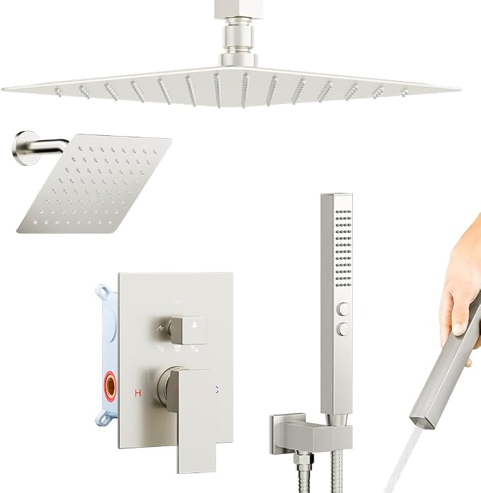 Rain Shower System Brushed Nickel, STARBATH Ceiling Mount 12'' Rain Shower Head by STARBATH