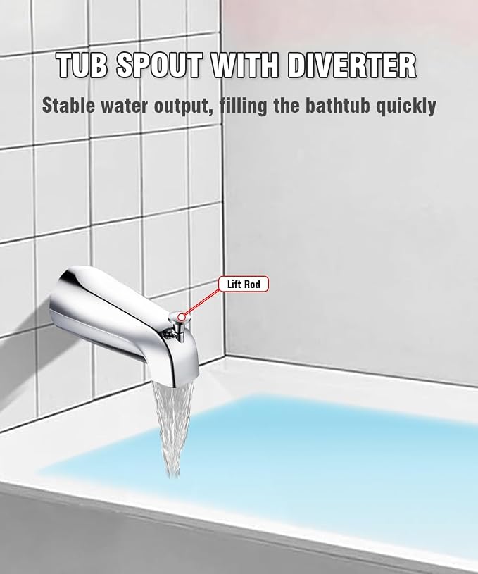 Tub Spout with Diverter, Slip On Bathtub Spout Fits 1/2'' Copper Tube, Bathroom - Image 4