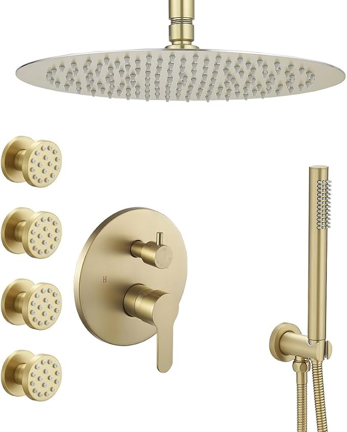 Brushed Gold Round Shower Faucet Set by Unknown