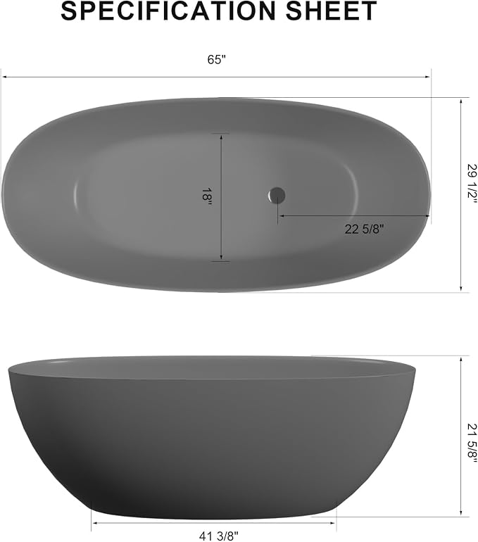 GIVINGTREE 65'' Freestanding Solid Surface Resin Stone Bathtub, Contemporary - Image 2