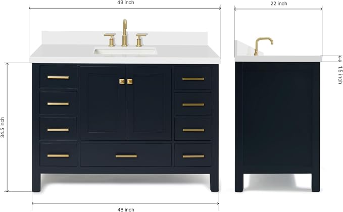 ARIEL 49 inch Midnight Blue Single Bathroom Vanity - Image 2